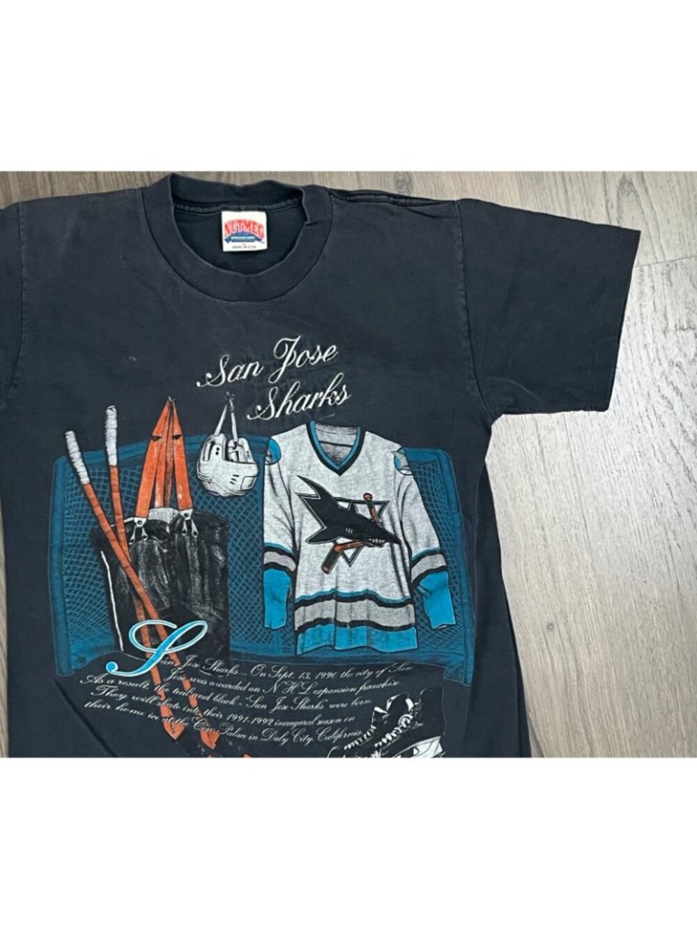 1991 San Jose Sharks Hockey T-shirt Nutmeg Inaugural Season Commemorative M Vtg - Picture 2 of 10